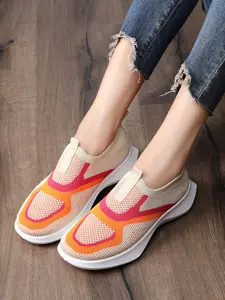 Spring Summer Lightweight Casual Walking Shoes for Women, Colorblock Flyknit Slip-On Sports Shoes, Soft Sole Breathable Lazy Shoes