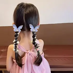New Mesh Butterfly Hair Ties, Cute Beaded Flower Hair Rope for Girls, Perfect for Daily Wear, Festive Parties, Girl's Headwear Accessory