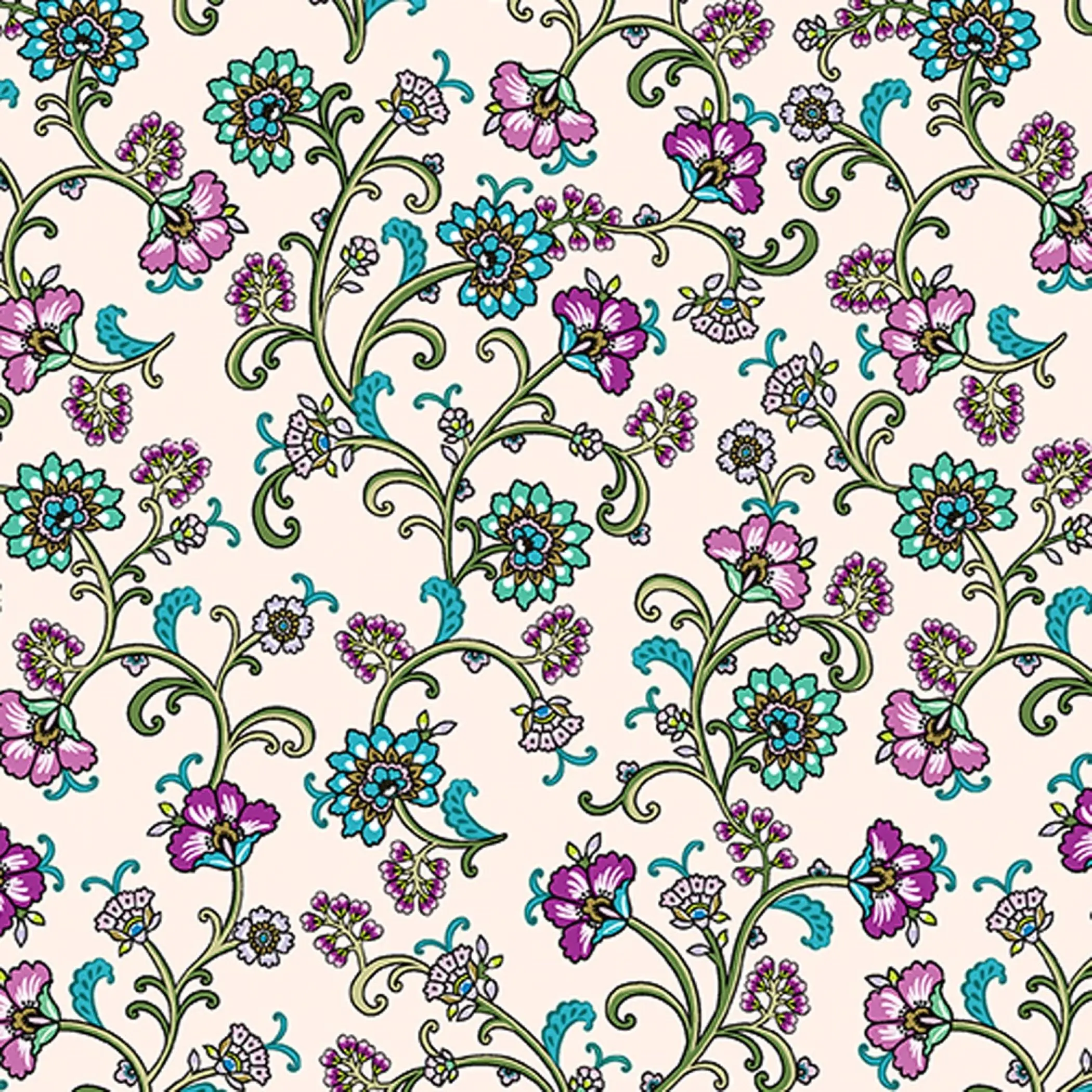Jacobean Floral Cotton Fabric – Arabesque Vine Print | Benartex Garden Floral