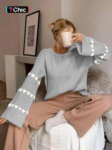women's colorblock heart print drop shoulder sweater, casual long sleeve round neck jumper for fall & winter, fashion ladies' knitwear for daily wear