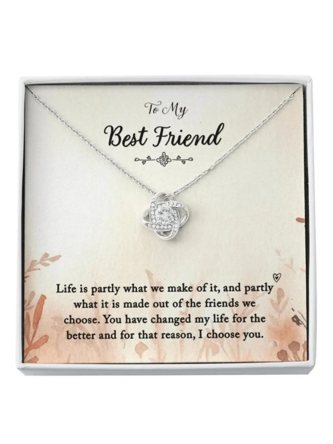 To My Best Friend Love Knot Necklace with Message Card and Gift Box Thank You Jewelry for BFF, Sentimental Friendship Anniversary Gift Chain Necklaces