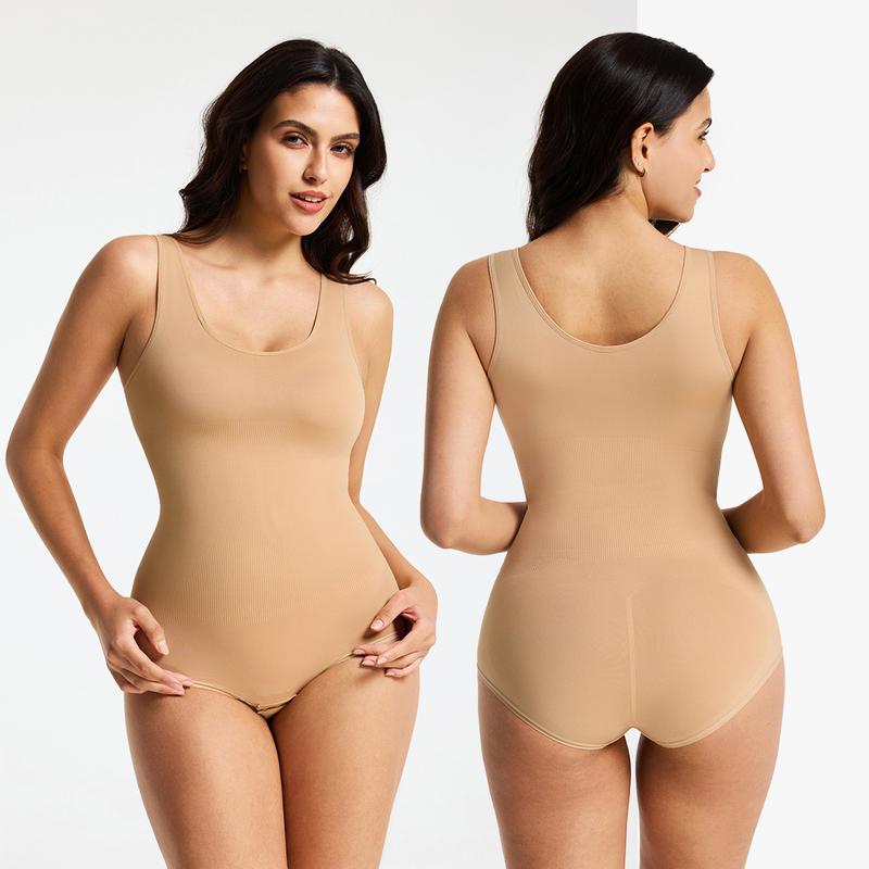 [MAX] Nebility Women's Clothing Minimalist Seamless Crewneck bodysuits shapewear, Basic Comfortable Womenswear Outdoorfun Fit bodysuits women Curve Hugging Compression Beige