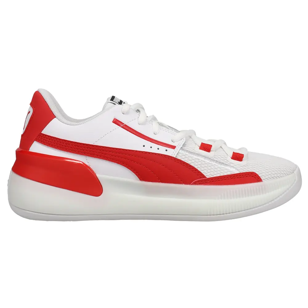 PUMA Mens Clyde Hardwood Team Basketball Sneakers Shoes - Red, White