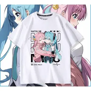 shaggy red t-shirt T-shirt with Hatsune Miku and Anime Character Design, Kawaii and Alternative Style, Size S-XXXL, White Color, Ideal for Women, Youth Fashion, Gift for Anime and Music Lovers