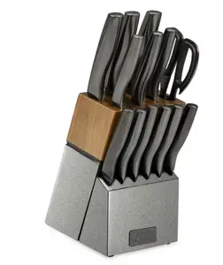 Thyme & Table 15-Piece Knife Block set with Sharpener, Gunmetal