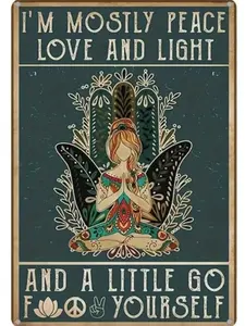 Metal Retro Peace&Love Wall Art Aluminium Colorful Garden Sign for Living Room Dining Room Bedroom Yard Outdoor Decor Easy to Hang Non-rusting Durable