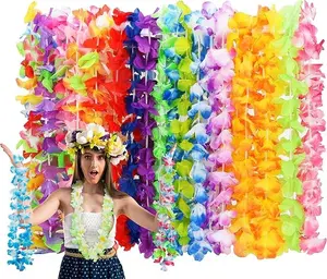 24pcs Leis for Luau Party Hawaiian Leis Bulk Decorations Silk Flower Necklace Colorful Tropical Hawaiian Bulk Hula Dance Party Decor Flower.