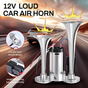 12V 130DB Dual Trumpet Air Horn – Chrome Zinc Alloy, Compressor Included, Universal Fit for Cars, Trucks, SUVs, Motorcycles & Boats