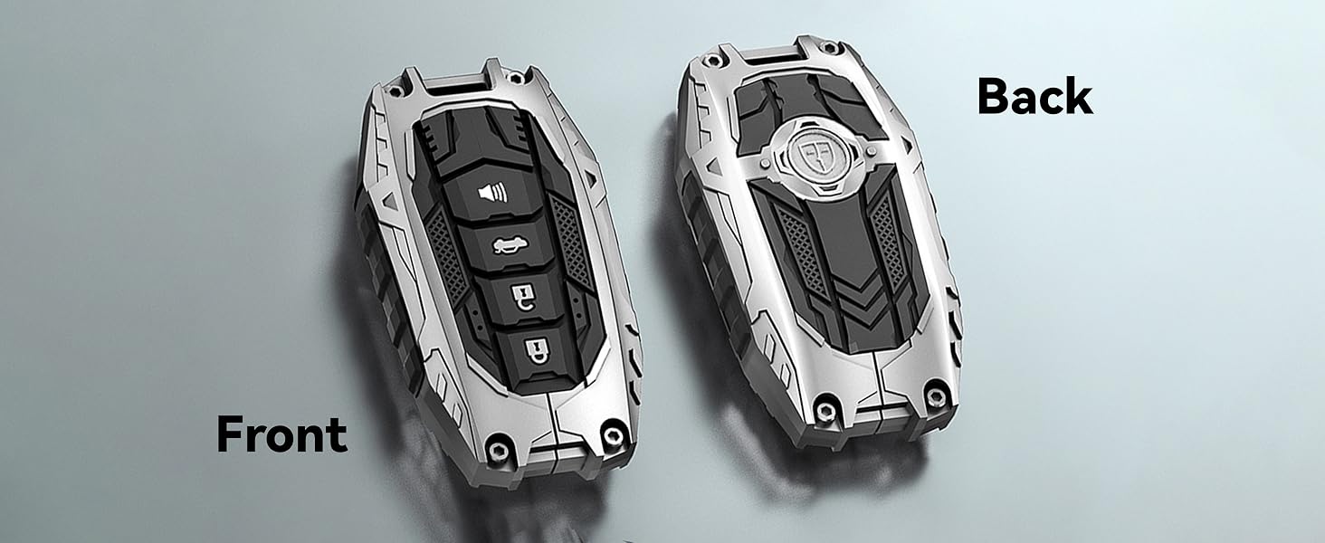 Mech Style Heavy Metal Key Fob Cover, Compatible with Toyota Tundra 2022 2023 2024 2025~, Fit for Corolla Cross Venza Sequoia etc, Zinc Alloy Key Case Protector (1 Pcs, E-Style, Gunmetal)