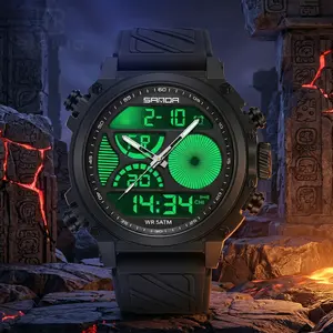 Men's Tactical Military Sport Watch, Rugged Outdoor Dual Display Analog Digital Wrist Watch, 5ATM Waterproof, Shockproof, LED Backlight, Stopwatch, Alarm, Big Face with Silicone Band