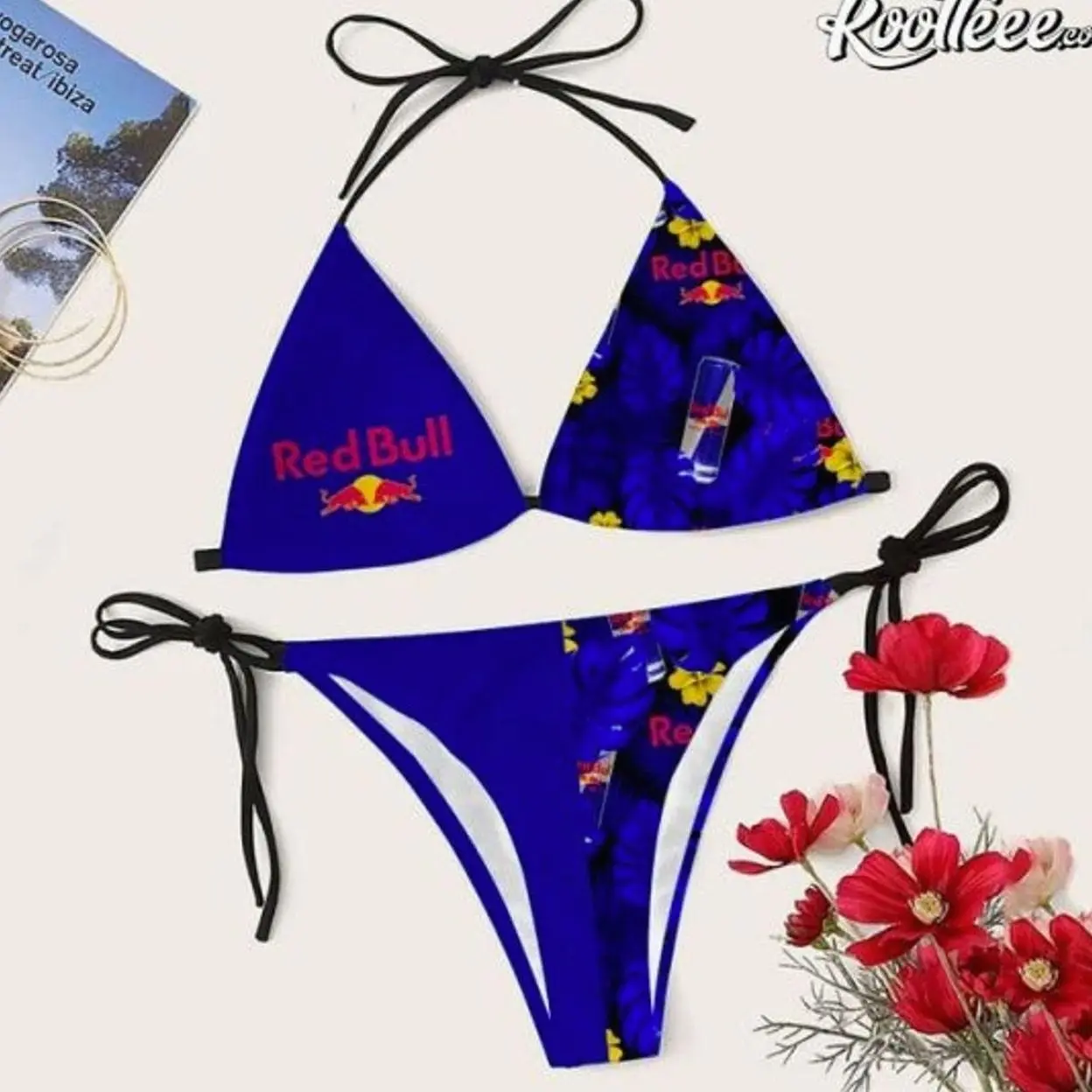 Blue Red Bull Bikini Set Swimsuit Beach Q1S 2S8