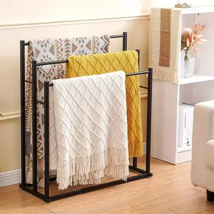 3 Tier 35.4 Inch Tall Free Standing Towel Rack - Outdoor Oversized Floor Bath Towel Drying Valet Holder - Blanket Quilt Rack Stand for Bathroom Bedroom Beach Hot Tub Gym Pool Area Outside