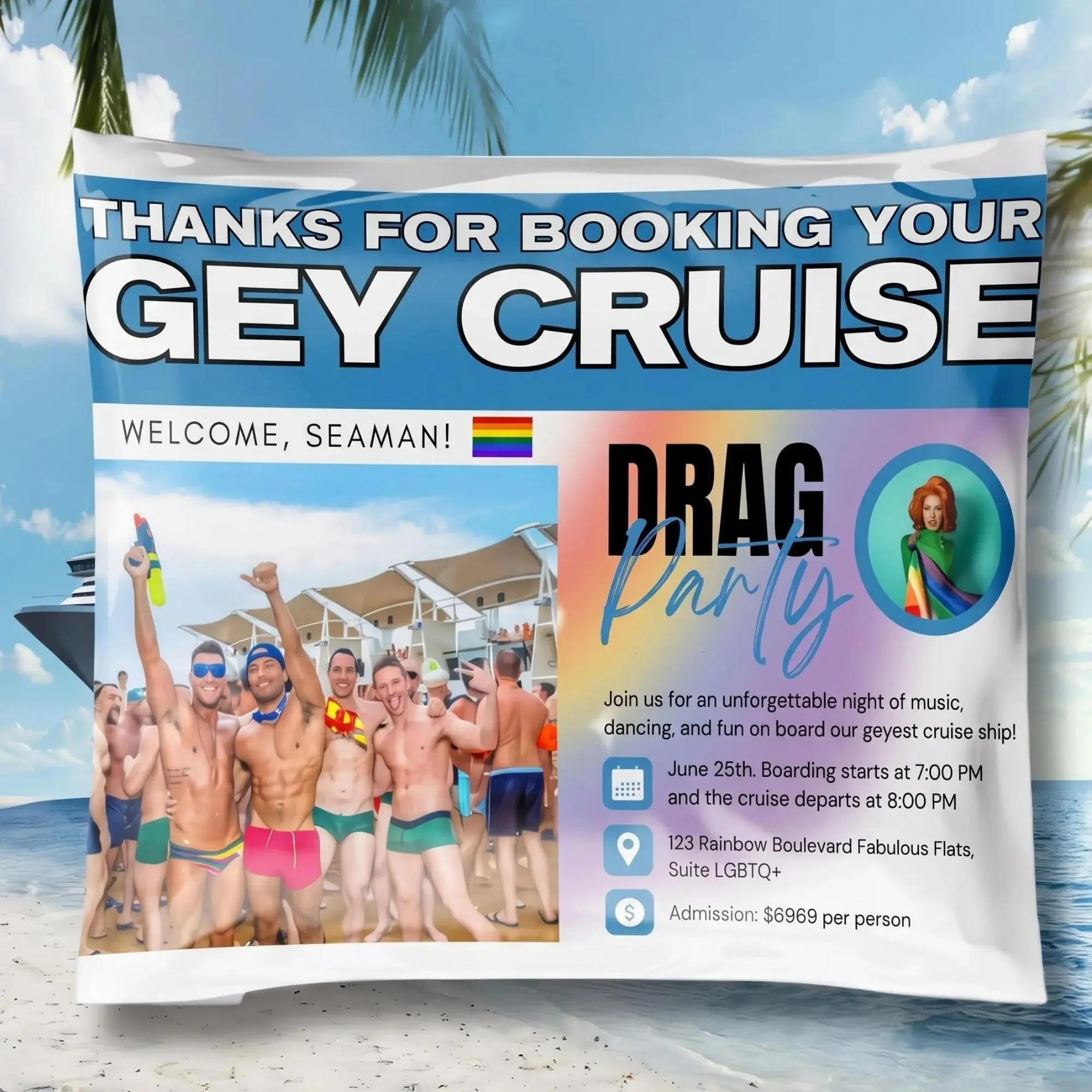 Gay Cruise Prank Mailer - 100% Anonymous Humorous Embarrassing Gag Gift Package
