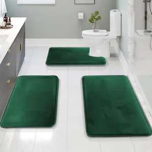 3 Piece Bathroom Rugs Bath Mat Set, Velvet Memory Foam Bath Mats for Bathroom - Non-Slip, PVC Backing Bath Rugs, Washable - Dries Quickly, Green