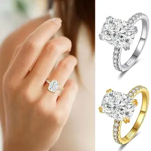 3CT Elongated Cushion Cut Moissanite Ring S925 Sterling Silver D Color VVS1 14K White Gold Plated Engagement Ring for Women Summer Queen Jewelry