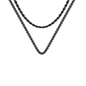 OIDEA 2pcs Layered Necklace Set for Men Women Stainless Steel Twist Box Wheat Chain 16 18 20 22 24 Inch Hip Hop Punk Layering Gift