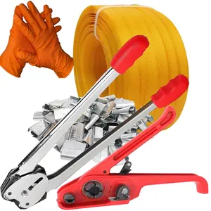 Pallet Strapping Kit, Heavy Duty Plastic Strapping Kit, Banding Strapping Kit, Tensioning Tool Sealer, Manual Banding Sealer Tools Set, 1/2"x 4000" Length Poly Strapping, 100 Metal Seals