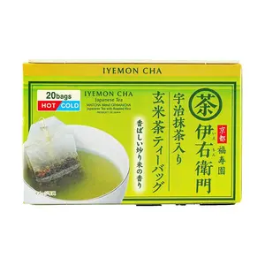 UJINOTSUYU IYEMON Matcha Genmaicha Tea Bags 20 Count (40g) - Premium Japanese Roasted Brown Rice Green Tea for Hot & Cold Brew