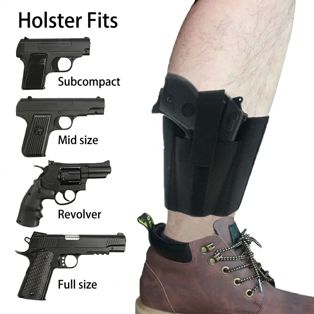 Neoprene Ankle Holster for Concealed Carry, Padded Tactical Equipment for Men & Women with Secure Strap & Built-In Magazine Pouch, Concealment, Adults, Unisex, Padded Strap