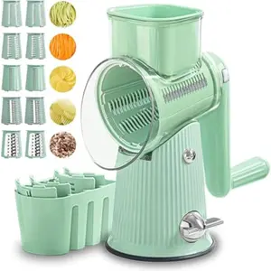 5-in-1 Rotary Slicer Sustease Rotary Cheese Grater with Handle, 5 Group Blades, Green