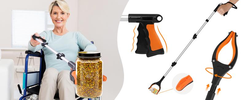 43" Extra Long Grabber Tool, Foldable Grabbers for Elderly Grab It Reaching Tool with Rotating Jaw +Magnets, 4" Wide Claw Opening Reacher Grabber Pickup Tool, Grabber Reacher Tool Heavy Duty