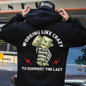 WORKING LIKE CRAZY TO SUPPORT THE LAZY Bone Hand Black Print T-shirt