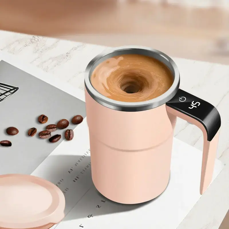Rechargeable Magnetic Electric Self Stirring Mug Smart LCD Temperature Display Automatic Mixing Coffee Cup Portable USB Charging Drink Mixer Cup For Home Office Travel Milk Cocoa Beverage-MM1