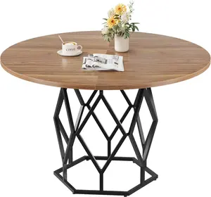 47'' Round Dining Table,Rust-Proof Metal Base, Stable Streamlined Design for 4-6 People,Casual Coffee Tables for Dining Room, Kitchen, Living Room