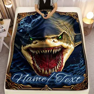 Personalized Shark Blanket with Custom Name - Soft Flannel Fabric, Shark-Theme