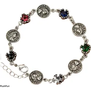 New Arrival Vintage Queen Portrait Coin Crystal Shining Silver Bracelet