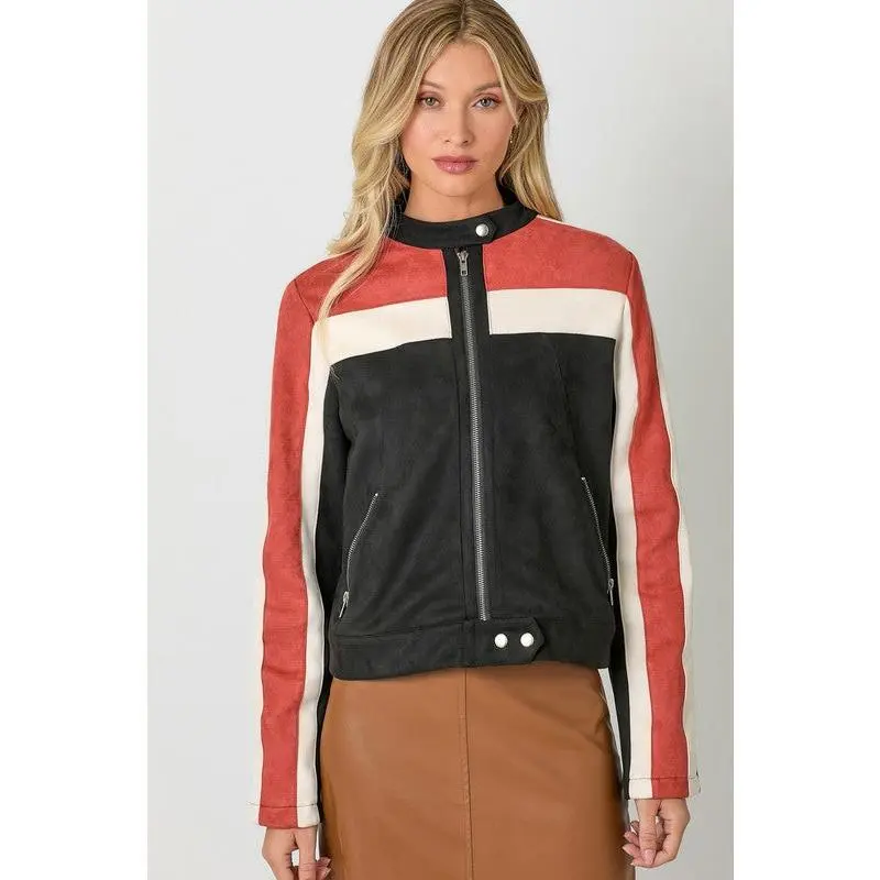 Harley Color Block Moto Jacket, Black Combo