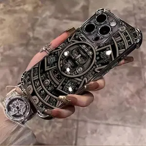 Super Cool Aztec Calendar Sun Stone Suitable For Aesthetic Electroplated TPU Casing For Iphone 16 15 14 13 12 11 X XS PRO PLUS MAX Four Corners Anti-Fall Transparent Casual Soft Silicone Phone Cases Perfect Gift For Men'S