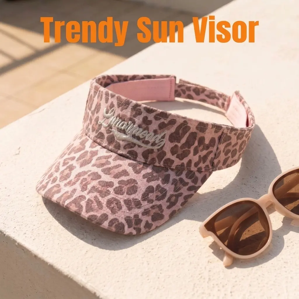 Guanhua Unisex Soft Cotton Leopard Print Visor Hat - Wide-Brimmed, Open Top, Lightweight, Breathable, Warm Weather Cap with Adjustable Buckle, Hook-and-Loop, Free Size, Casual Sporty Chic, Hand Wash Only, Pink Leopard (Beach/Outdoor Wear) campingessential
