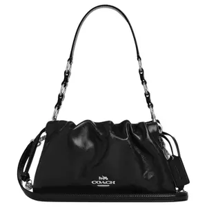 COACH Faye 26 Large Cloud Shoulder Bag with Silver Hardware and Wrinkled Leather in Black for Women