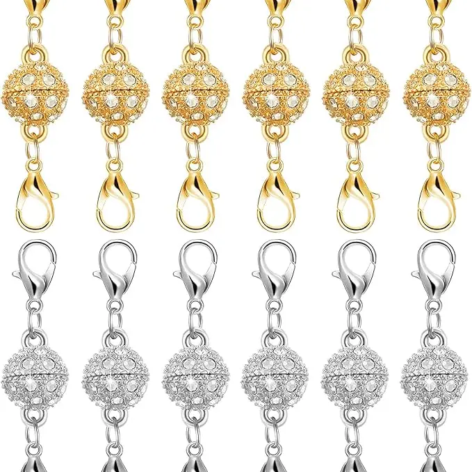 Magnetic Necklace Clasps 14K Gold Silver Lobster Clasp 12Pcs Jewelry Extender Easy Use Rustproof Closures for Necklaces Bracelets Crafting, Clasps And Extenders For Diy Upgrades, Strong Mag Hold