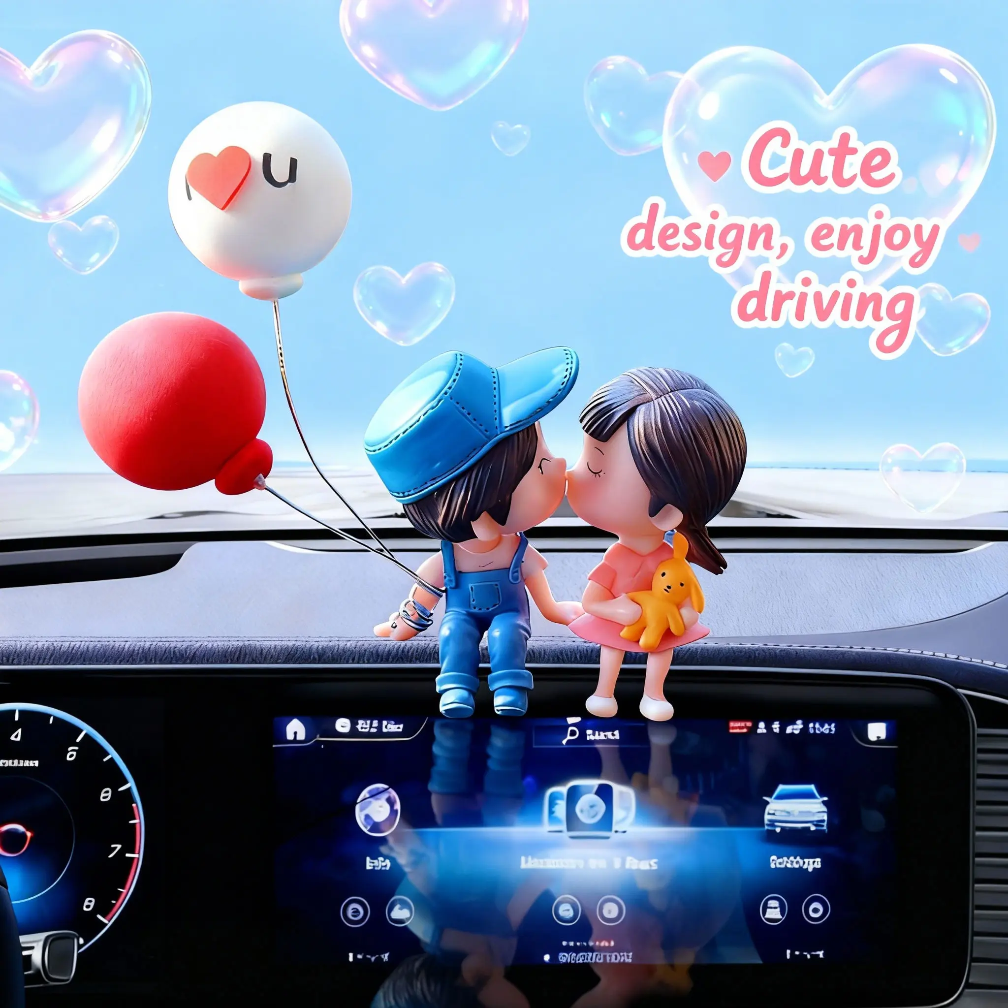 Cute Couple Car Ornament - Viral Accessories For Car Perfect for TikTok Shop Advent & Birthday Valentine's Day Gift of Sweet Commitment Natural Materials Safe Durable Easy Fixing