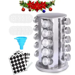 Nw 6Lbs 20-Jar Stainless Steel Rotating Spice Rack Organizer, 360° Revolving Spice Storage for Cabinet & Countertop with Jars & Labels