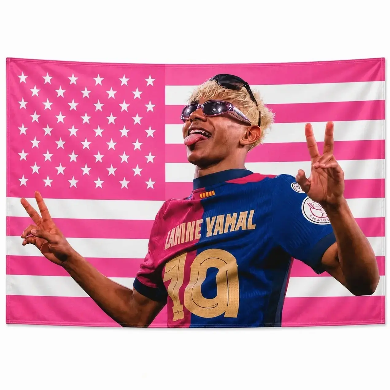 Lamine Yamal Flag Tapestry, Soccer Player America Pink Flag