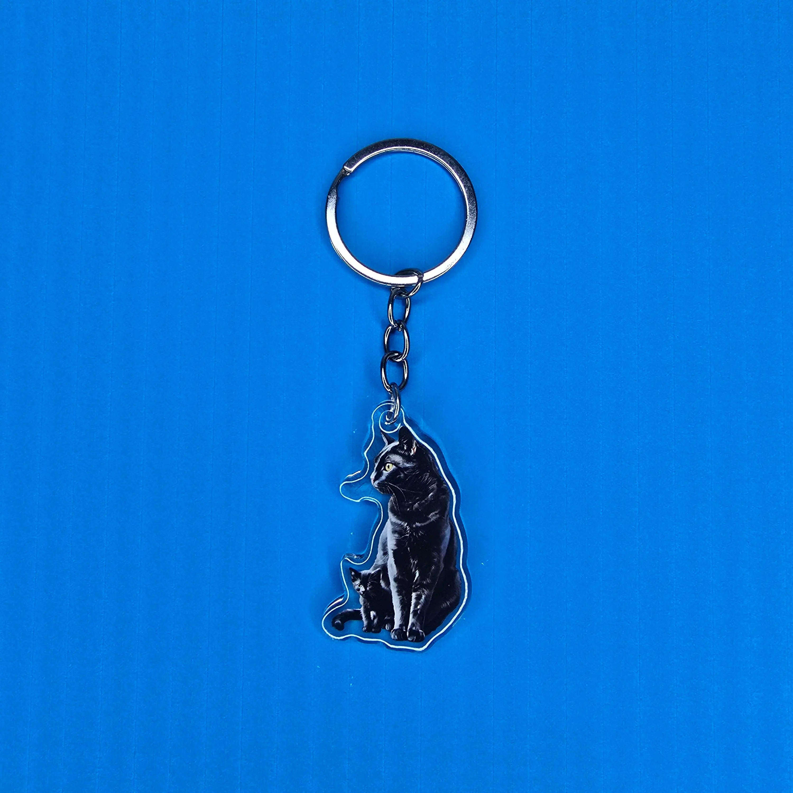 Black Cat and Kitten Keychain, Black Cat Acrylic Charm, Pet Lover Gift, Cute Cat Accessory, Cat Mom Key Ring