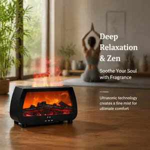 2-in-1 Flame Effect Aroma Diffuser with Essential Oils Set, 200ml Ultrasonic Humidifier with Multi-Color LED Fire & Mist, Realistic Fireplace Scent Machine for Home, Office & Yoga, Auto Shut-Off colorful