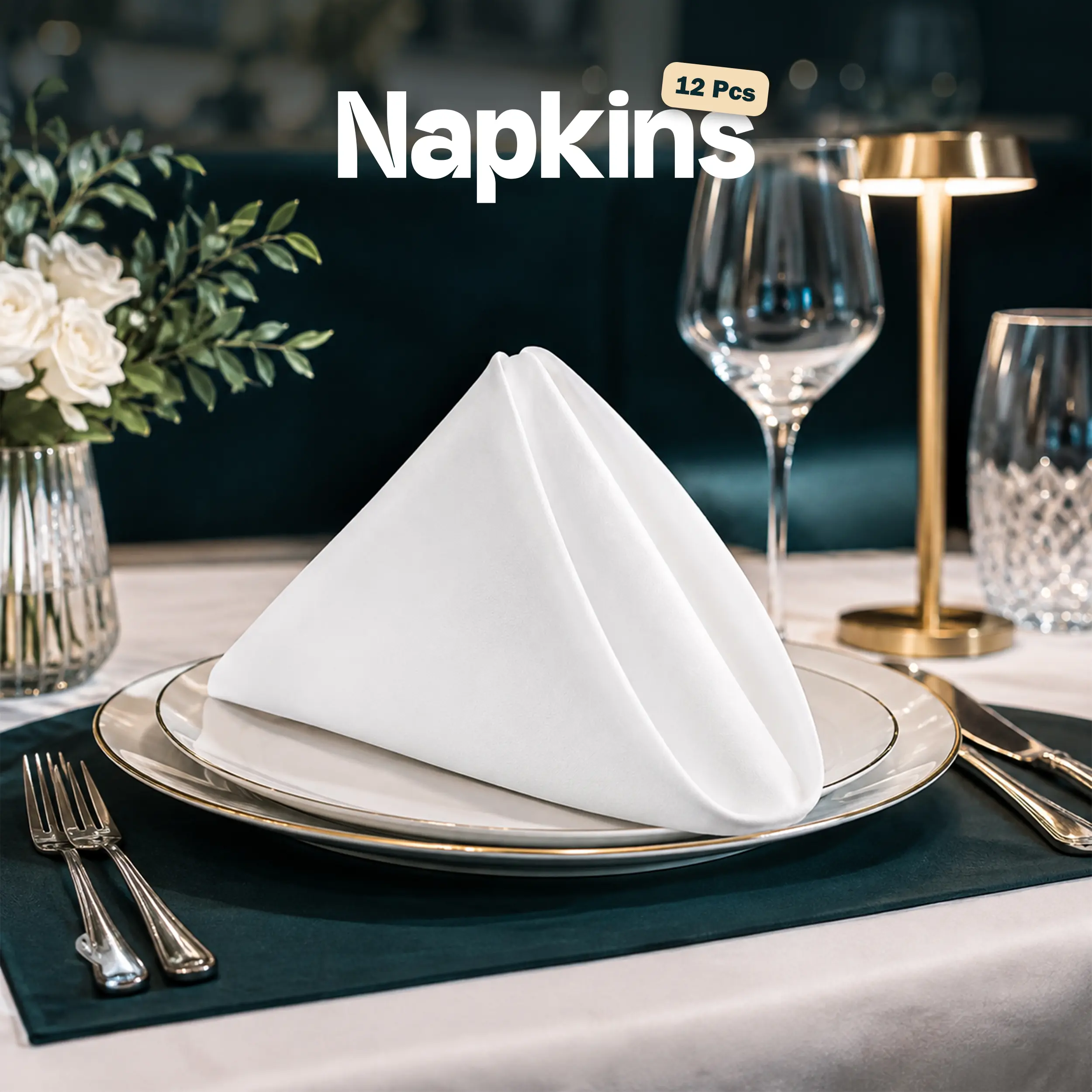 Kichly 24-Piece Plain Square Fabric Napkins - 100% Polyester, 20"x20", Hemmed Edges, Non-Transparent, Machine-Washable, Reusable Kitchen Linens Tableware for Everyday Dining, Restaurants, All Seasons