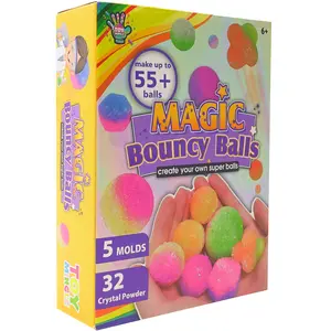 TOYMINGLE DIY Magic Bouncy Balls Science Kit with 32 Multicolor Crystal Powder Bags & 5 Mold Types for Creative Play and Learning