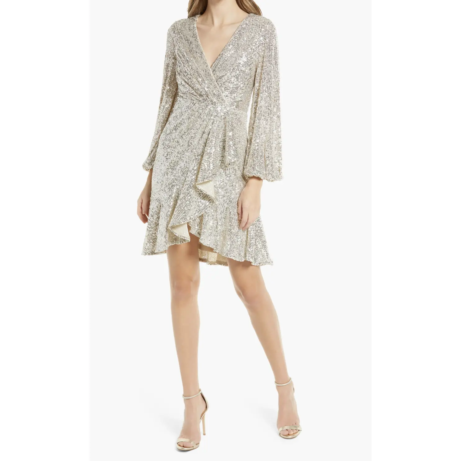 Eliza J Sparkly Long Sleeve V-neck Cocktail Dress EJ1M8812