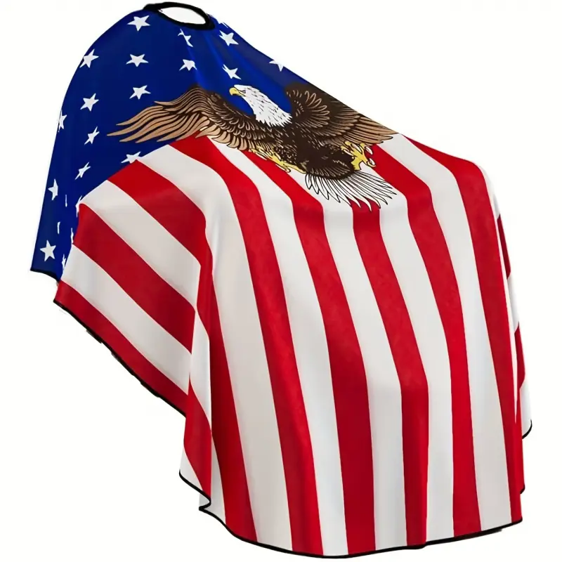 Flag Design Barber Apron - Professional Salon Hair Cutting Cape with Adjustable Neck, Red and White Striped Styling Robe for Hairdressers & Barbers, Waterproof & Hairproof for Salon & Home Use, Barber Equipment, Salon Supplies