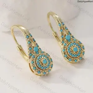 Women's Synthetic Turquoise Teardrop Dangle Earrings, KC Gold Plated for Formal Events