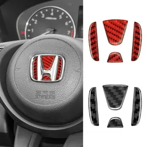 1PCS Carbon Fiber Car Steering Wheel Center Sticker Emblem Badge Auto Accessories For Honda Civic FIT Accord Prelude CRV 5th City CRZ CRX Jazz HRV Pilot Odyssey