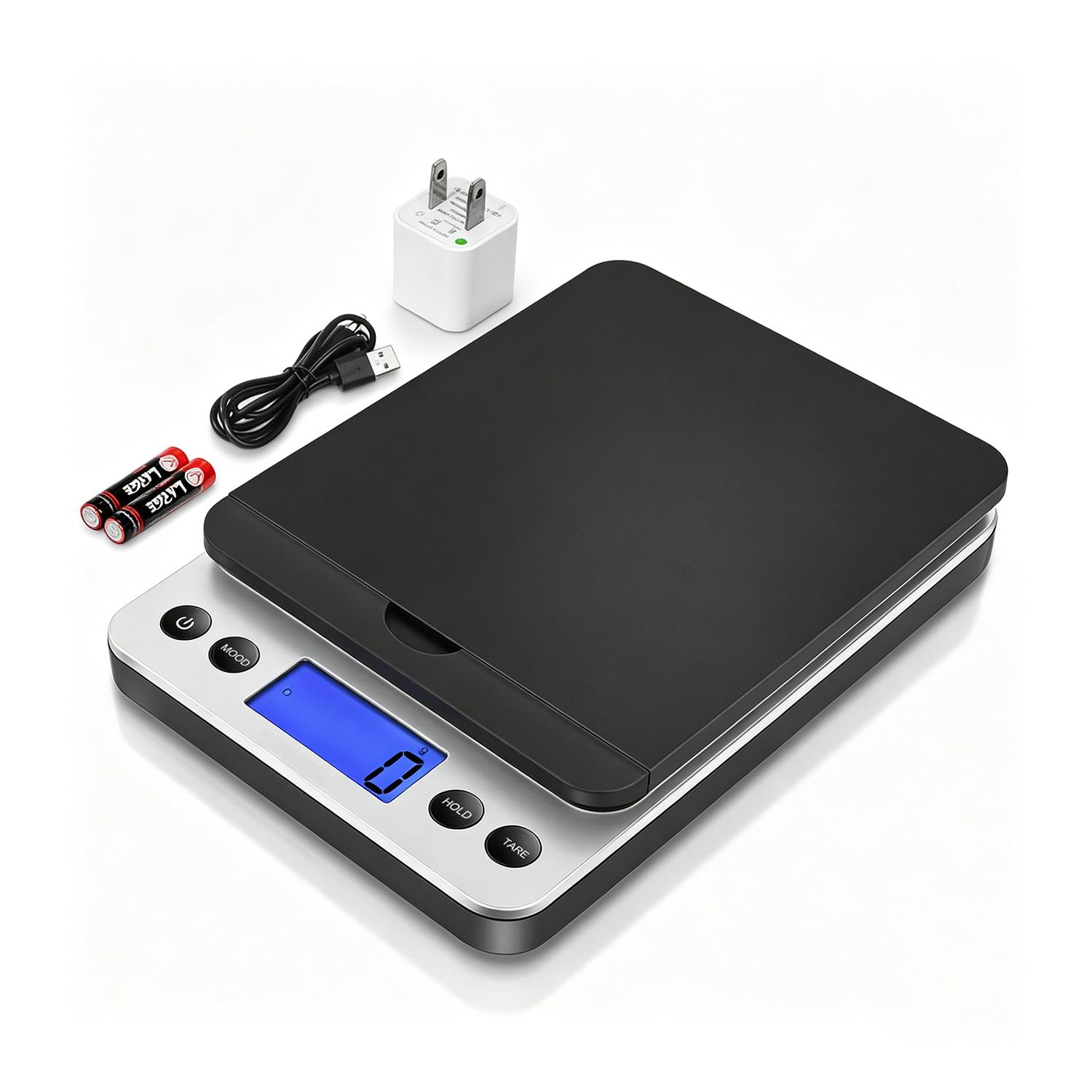 40kg/5g 86lb/0.1oz High Accuracy Digital Shipping Scale, Postal Postage Scale with Flip up Holder & Hold/Tear Function, Package Scale for Small Business & Mails, Battery & AC Adapter Supported