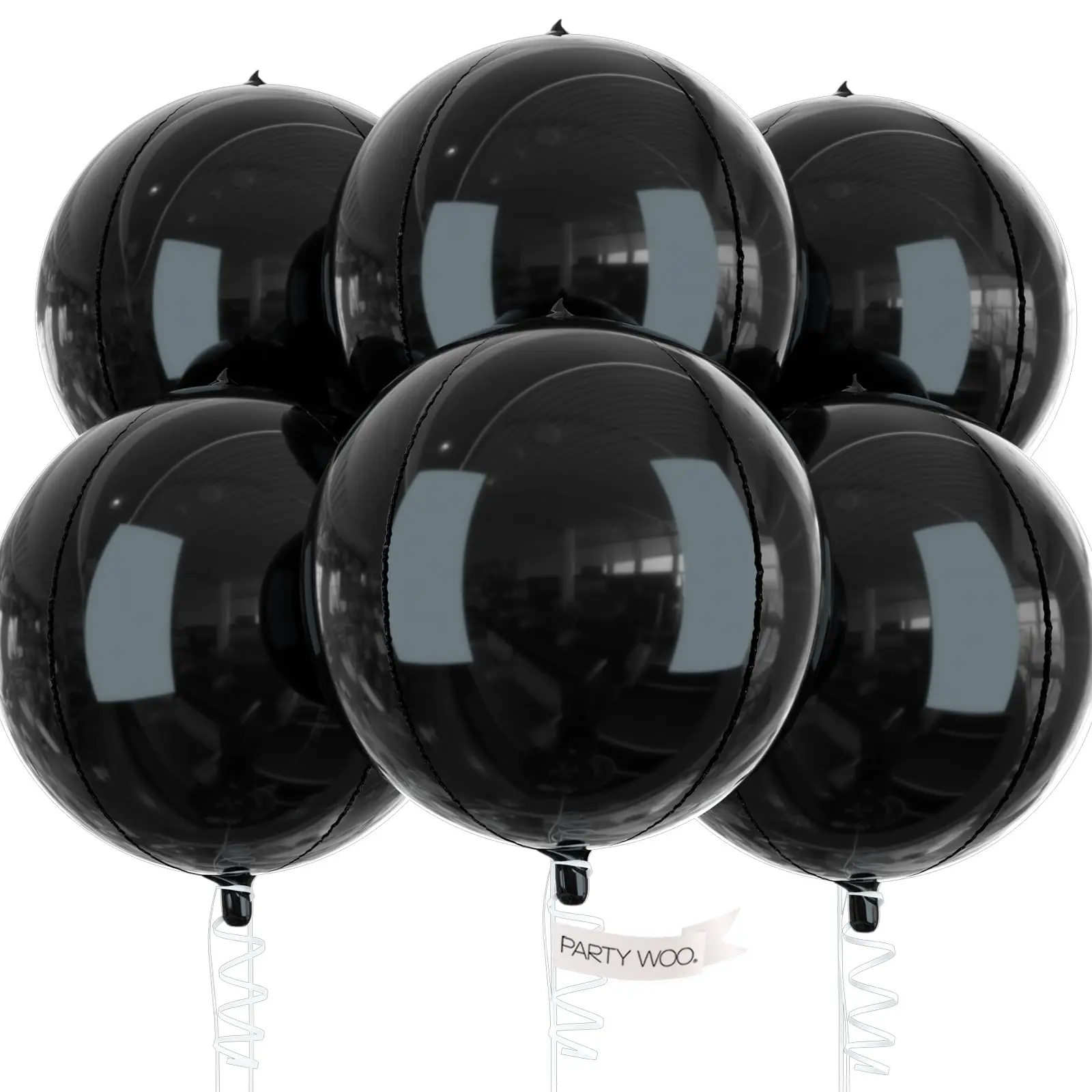 PartyWoo 22-Inch Black Foil Decorative Balloons, 6-Piece 4D Mirror Mylar Inflatable Festive Balloons for Halloween, Birthday Party Decorations, Decorative Balloons Balloons