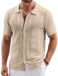 COOFANDY Mens Knit Button Down Shirts Short Sleeve Vintage Polo Shirt Casual Vacation Beach Shirts
