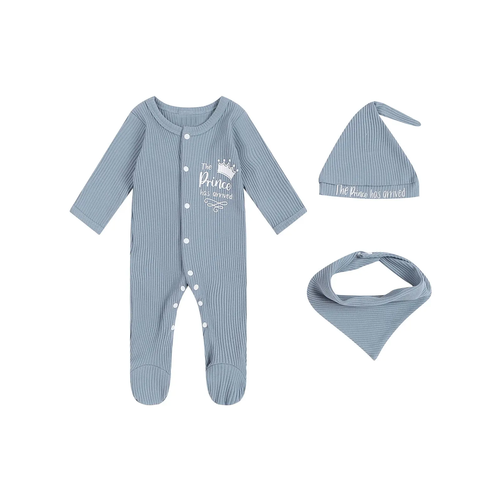 Baby Boy's "Hello I'm New Here" Embroidered Footed Bodysuit Ribbed Long Sleeve  Infant's Clothing Clothing Baby boy Clothes Products